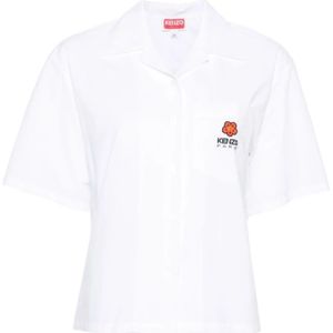 Kenzo, Blouses & Shirts, Dames, Wit, 2Xs, Katoen, Witte Katoenen Poplin Shirt met Geborduurd Logo