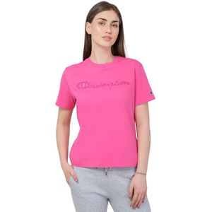 Champion, Tops, Dames, Roze, S, Katoen, Dames T-shirt met Geborduurd Logo