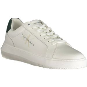 Calvin Klein, Schoenen, Heren, Wit, 44 EU, Polyester, Witte polyester sneakers met veters, print, contrastdetails, logo