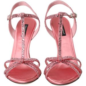 Dolce & Gabbana, Schoenen, Dames, Roze, 39 EU, Leer, Roze Strass Enkelband Hakken Sandalen