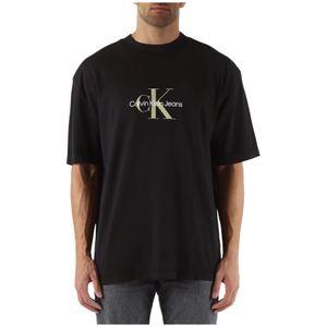 Calvin Klein Jeans, Tops, Heren, Zwart, 2Xl, Katoen, Oversized Katoen Logo Print T-shirt