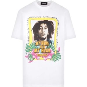 Dsquared2, Tops, Heren, Wit, M, Katoen, Witte Bob Marley Print T-shirt