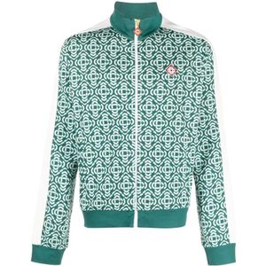 Casablanca, Sweatshirts & Hoodies, Heren, Groen, M, Katoen, Groene Monogram Track Jacket met Jacquard Side Stripe