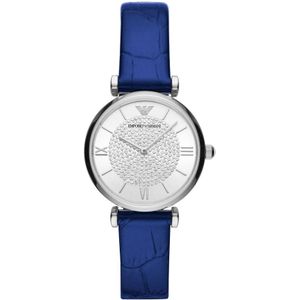 Emporio Armani, Blauw Leren Gianni T-Bar Horloge Veelkleurig, Dames, Maat:ONE Size