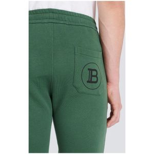 Balmain, Broeken, Heren, Groen, M, Katoen, Katoenen sweatpants met flock Paris logo