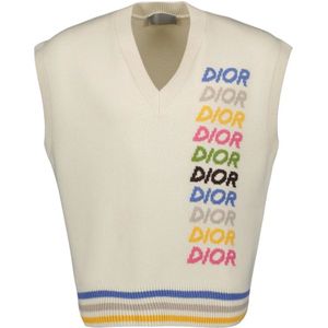 Dior, Truien, Heren, Beige, M, Wol, Mouwloos gebreid met V-hals