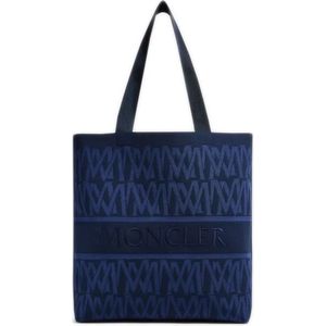 Moncler, Tassen, Heren, Blauw, ONE Size, Polyester, Blauwe Jacquard Tote Tas