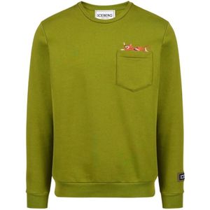 Iceberg, Sweatshirts & Hoodies, Heren, Groen, L, Katoen, Yogi Print Crew-neck Sweatshirt