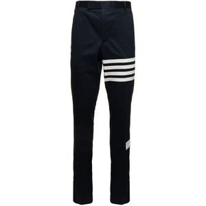 Thom Browne, Broeken, Heren, Blauw, M, Katoen, Donkerblauwe Broek met Hoge Taille