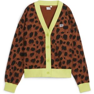 Puma, Truien, Dames, Veelkleurig, XS, Katoen, Leopard Print Cardigan Sweater