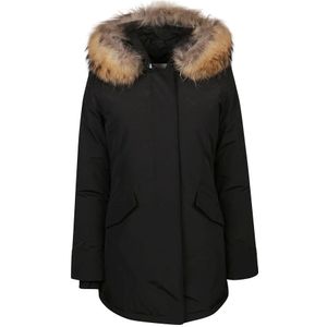 Woolrich, Jassen, Dames, Zwart, M, Zwarte Arctic Raccoon Parka