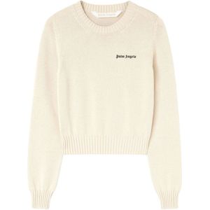 Palm Angels, Off White Classic Logo Sweater Beige, Dames, Maat:M
