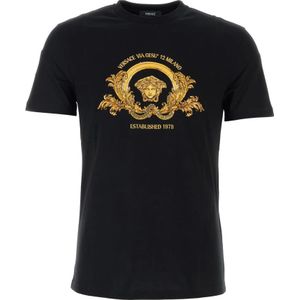 Versace, Tops, Heren, Zwart, XL, Katoen, Casual Katoenen T-Shirt