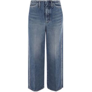 Tanaka, Jeans, Dames, Blauw, W29, Denim, Cropped Denim Jeans met Contrast Piping