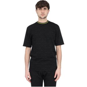 Moschino, Tops, Heren, Zwart, XL, Heren Zwart Logo T-shirt met Elastische Kraag
