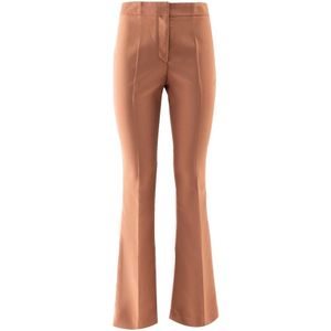 Doris S, Flared broek in satijnen trompet Bruin, Dames, Maat:M