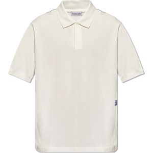 Burberry, Tops, Heren, Wit, L, Katoen, Polo shirt met geborduurd logo