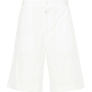 Dolce & Gabbana, Korte broeken, Heren, Wit, L, Katoen, Witte Logo Plaque Bermuda Shorts