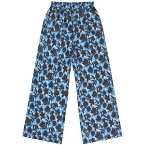 Munthe, Broeken, Dames, Veelkleurig, L, Blauwe Zijden Wijde Pijp Broek