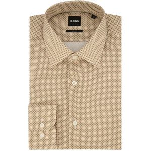 Hugo Boss, Overhemden, Heren, Beige, 5Xl, Katoen, Moderne Dobby Print Slim Fit Overhemd
