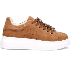 Tosca Blu, Beige Suède Damessneakers met Strass-accessoires Beige, Dames, Maat:39 EU