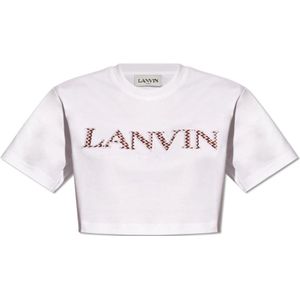 Lanvin, Tops, Dames, Wit, XS, Katoen, Geknipt T-shirt met logo