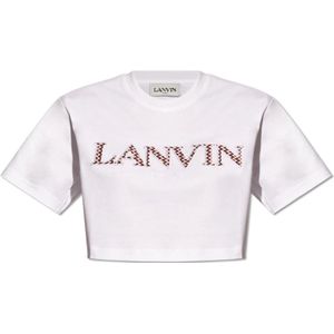Lanvin, Geknipt T-shirt met logo Wit, Dames, Maat:XS