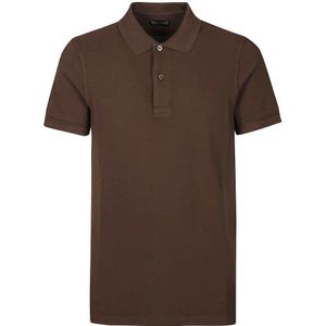 Tom Ford, Chocolade Tennis Piquet Polo Shirt Bruin, Heren, Maat:M