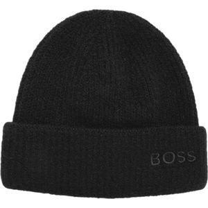 Hugo Boss, Wollen Logo Hoed in Zwart Zwart, unisex, Maat:ONE Size