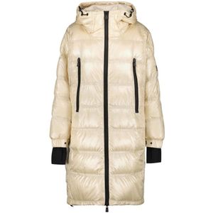 Moncler, Mantels, Dames, Beige, S, Nylon, Lange gewatteerde jas met capuchon