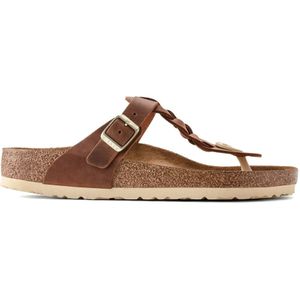 Birkenstock, Schoenen, Dames, Bruin, 41 EU, Leer, Gizeh Oiled Leather Sandalen