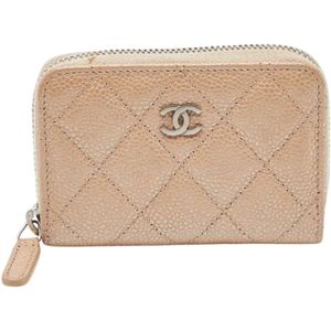 Chanel Vintage, Pre-owned, Dames, Beige, ONE Size, Leer, Tweedehands leren portemonnees