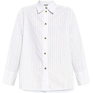 Ganni, Blouses & Shirts, Dames, Wit, M, Katoen, Witte Gestreepte Katoenen Overhemd