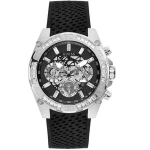 Guess, Accessoires, Heren, Grijs, ONE Size, Heren Armbandhorloge Multifunctioneel Horloge Skeleton Trophy zwart 46 mm Gw 0333G1