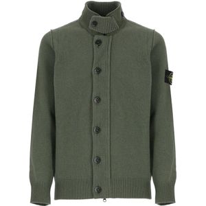 Stone Island, Truien, Heren, Groen, L, Wol, Groene Wollen Vest Hoge Hals