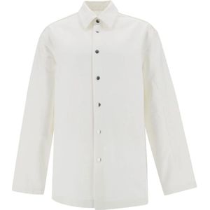 Jil Sander, Overhemden, Heren, Wit, XL, Denim, Wit Logo In reliëf Denim Shirt