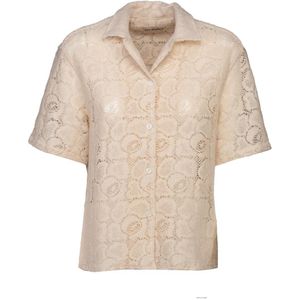 Roy Roger's, Blouses & Shirts, Dames, Beige, S, Katoen, Vintage Kant Bowling Shirt
