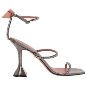 Amina Muaddi, Leren sandalen met kristallen versiering Grijs, Dames, Maat:36 1/2 EU