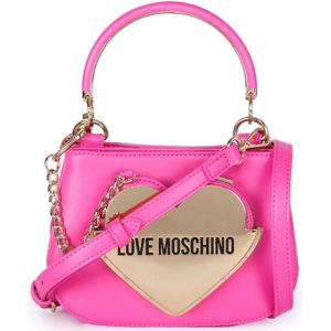 Love Moschino, Tassen, Dames, Roze, ONE Size, Leer, Fuchsia Hart Metalen Clutch Tas