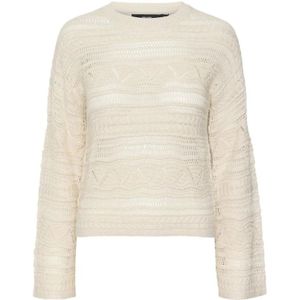 Vero Moda, Truien, Dames, Wit, XS, Vmlamar LS O-Neck Pullover Birch | Freewear Wit