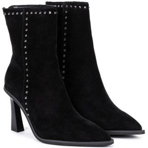 Alma EN Pena, Schoenen, Dames, Zwart, 39 EU, Leer, Enkellaarsjes met puntige neus en studs