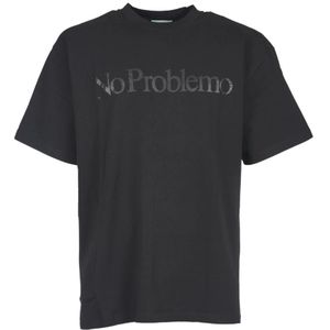 Aries, Tops, Heren, Zwart, M, Katoen, No Problemo T-Shirt met Slogan Print