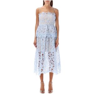 Self Portrait, Kleedjes, Dames, Blauw, M, Organza, Lichtblauwe Organza Kant Midi Jurk