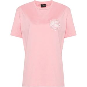 Etro, Tops, Dames, Roze, M, Katoen, Bloemenmotief Crewneck T-shirt