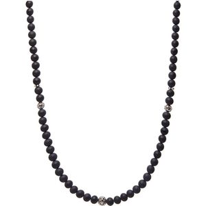 Nialaya, Accessoires, Heren, Zwart, ONE Size, Beaded Necklace with Matte Onyx and Silver