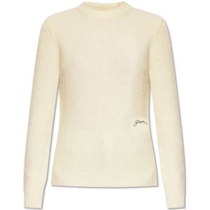 Ganni, Truien, Dames, Beige, L, Wol, Crewneck sweater