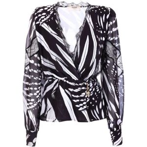 Fracomina, Blouses & Shirts, Dames, Zwart, S, Polyester, Georgetteblouse met dierenprint