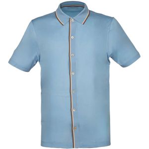 Gran Sasso, Overhemden, Heren, Blauw, L, Katoen, Celeste Bowling Shirt met Beige en Bruin Contrast