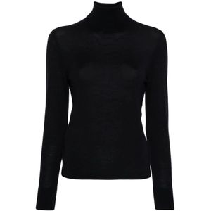 Allude, Truien, Dames, Zwart, S, Wol, Klassieke Turtleneck Sweater Flat Knit