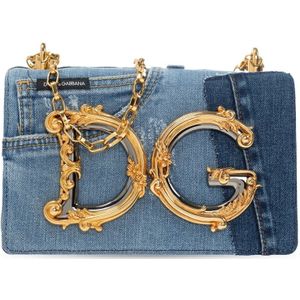 Dolce & Gabbana, Tassen, Dames, Blauw, ONE Size, Denim, Denim schoudertas